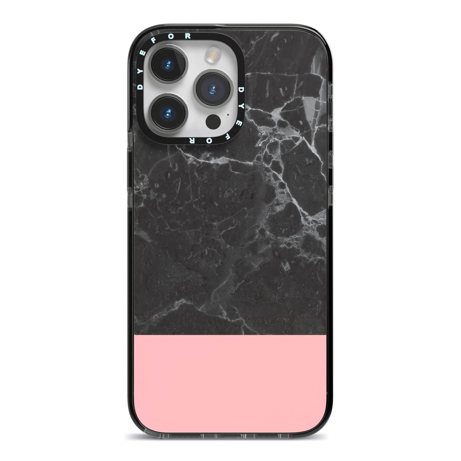 Marble Black Pink iPhone 14 Pro Max Black Impact Case on Silver phone