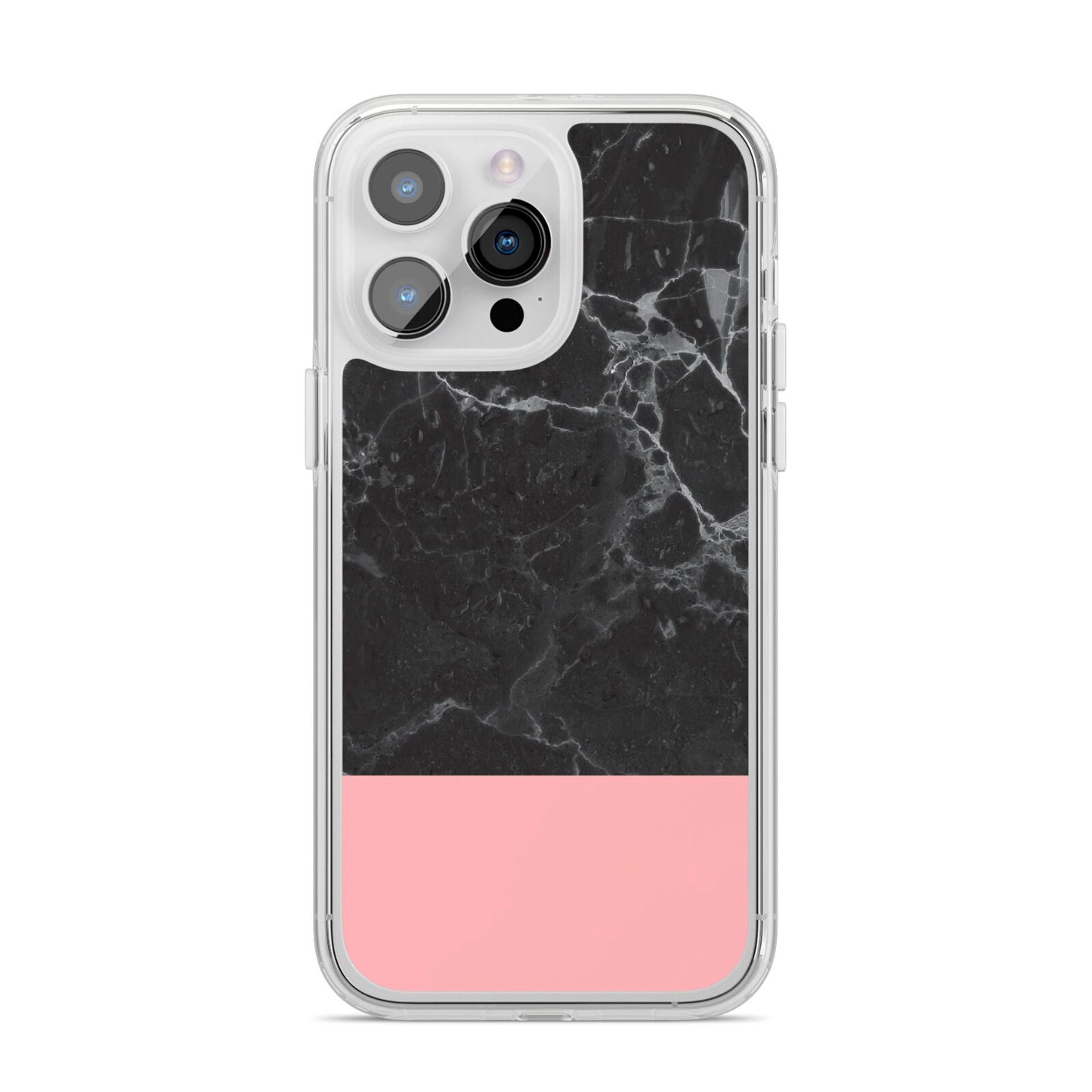 Marble Black Pink iPhone 14 Pro Max Clear Tough Case Silver