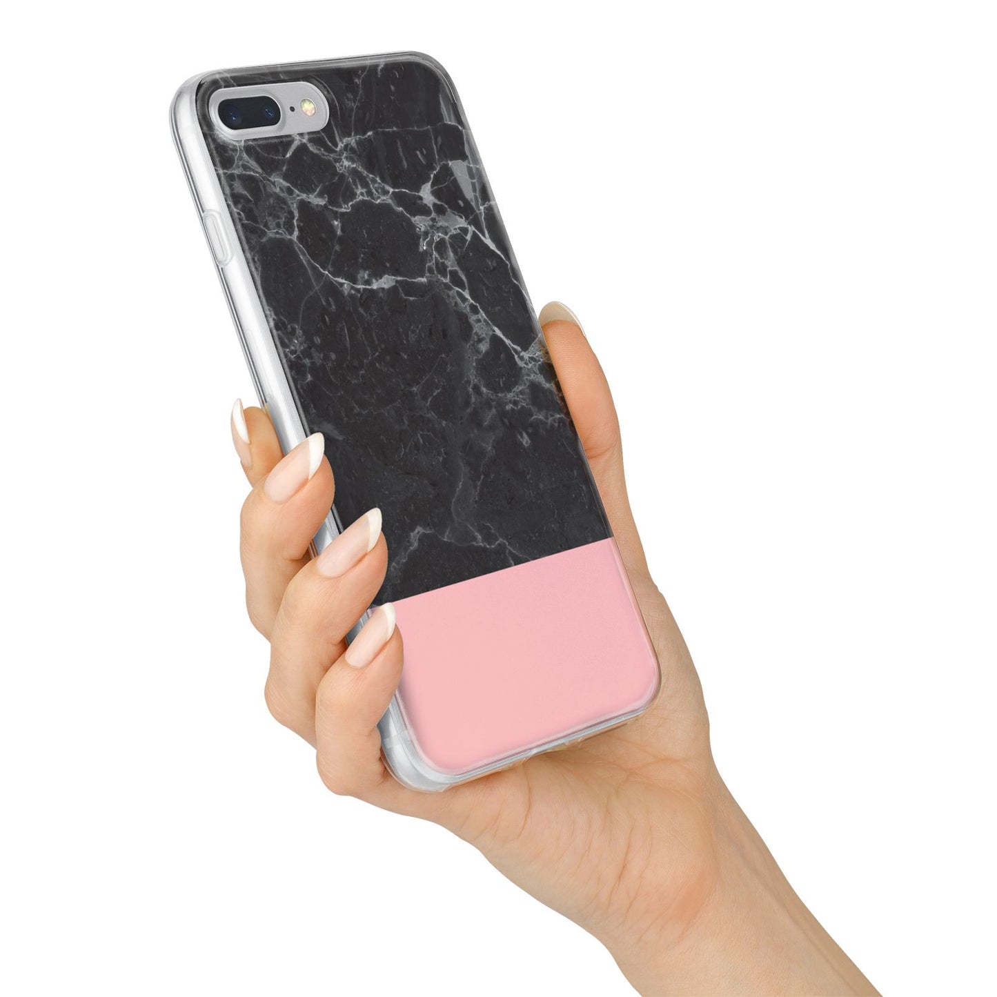 Marble Black Pink iPhone 7 Plus Bumper Case on Silver iPhone Alternative Image