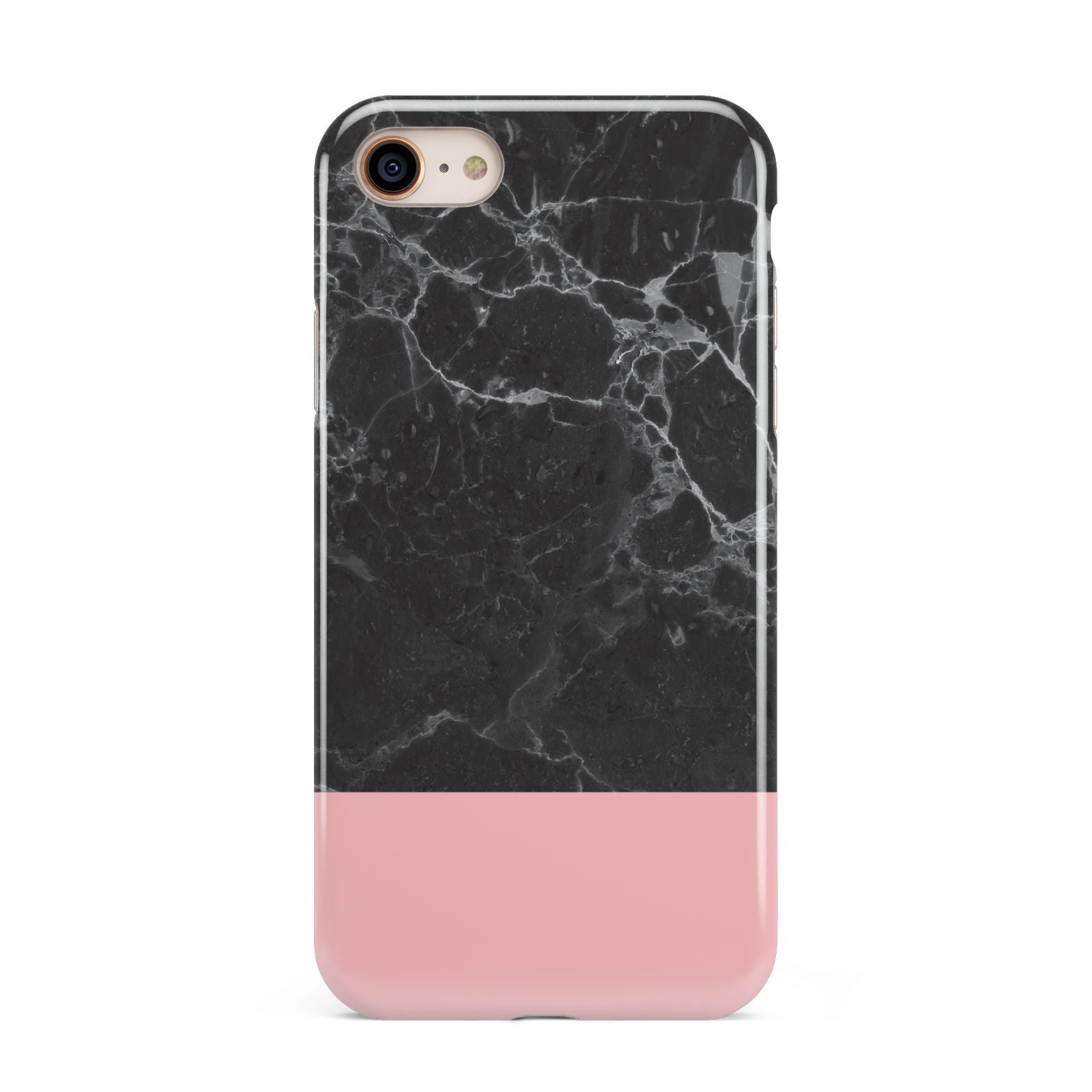 Marble Black Pink iPhone 8 3D Tough Case on Gold Phone