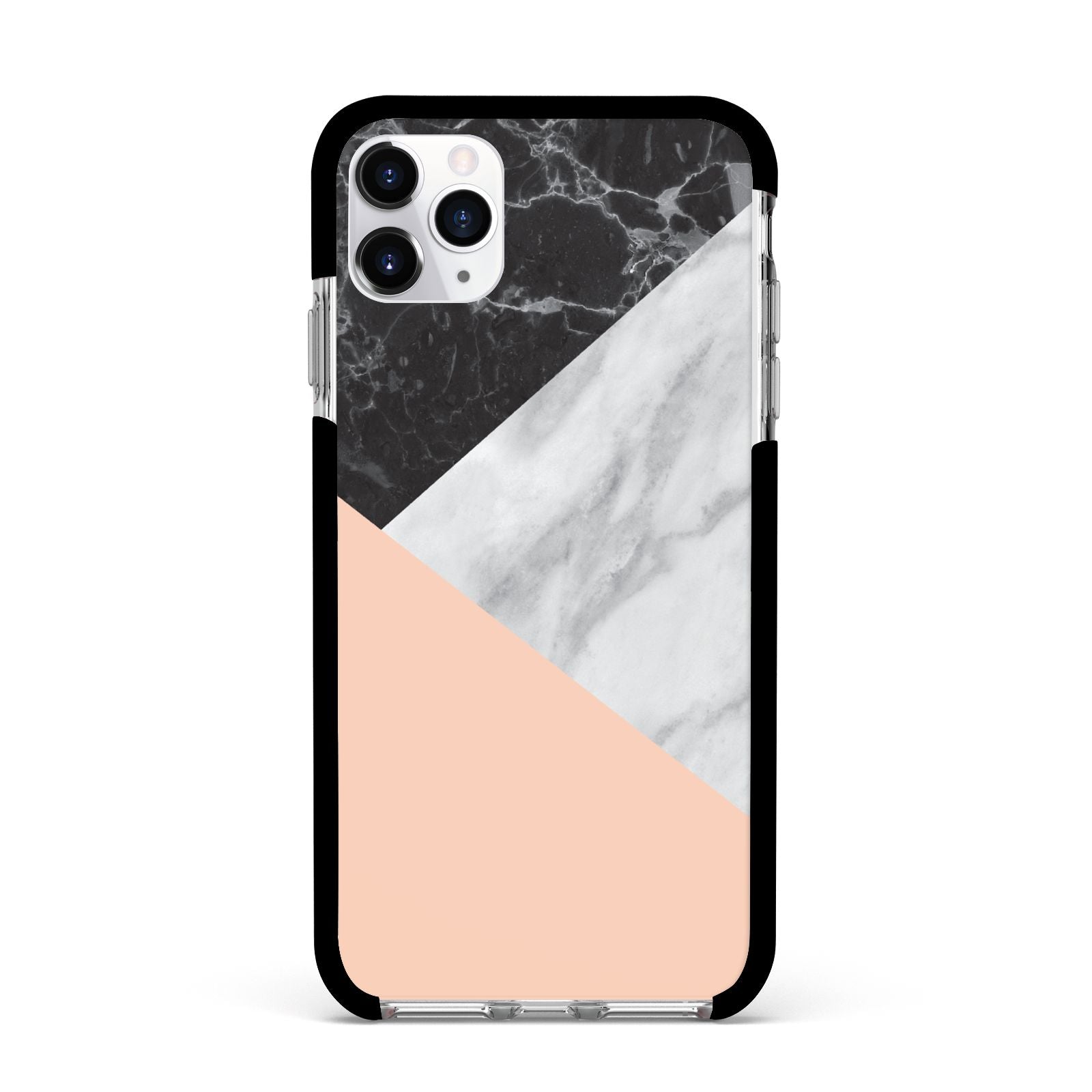 Marble Black White Grey Peach Apple iPhone 11 Pro Max in Silver with Black Impact Case