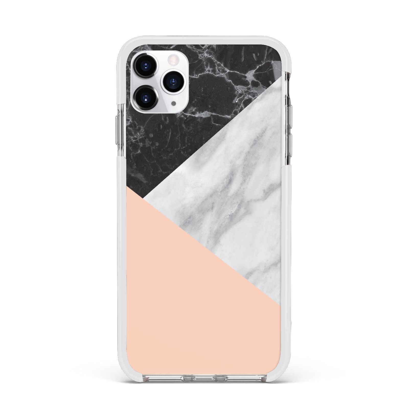 Marble Black White Grey Peach Apple iPhone 11 Pro Max in Silver with White Impact Case