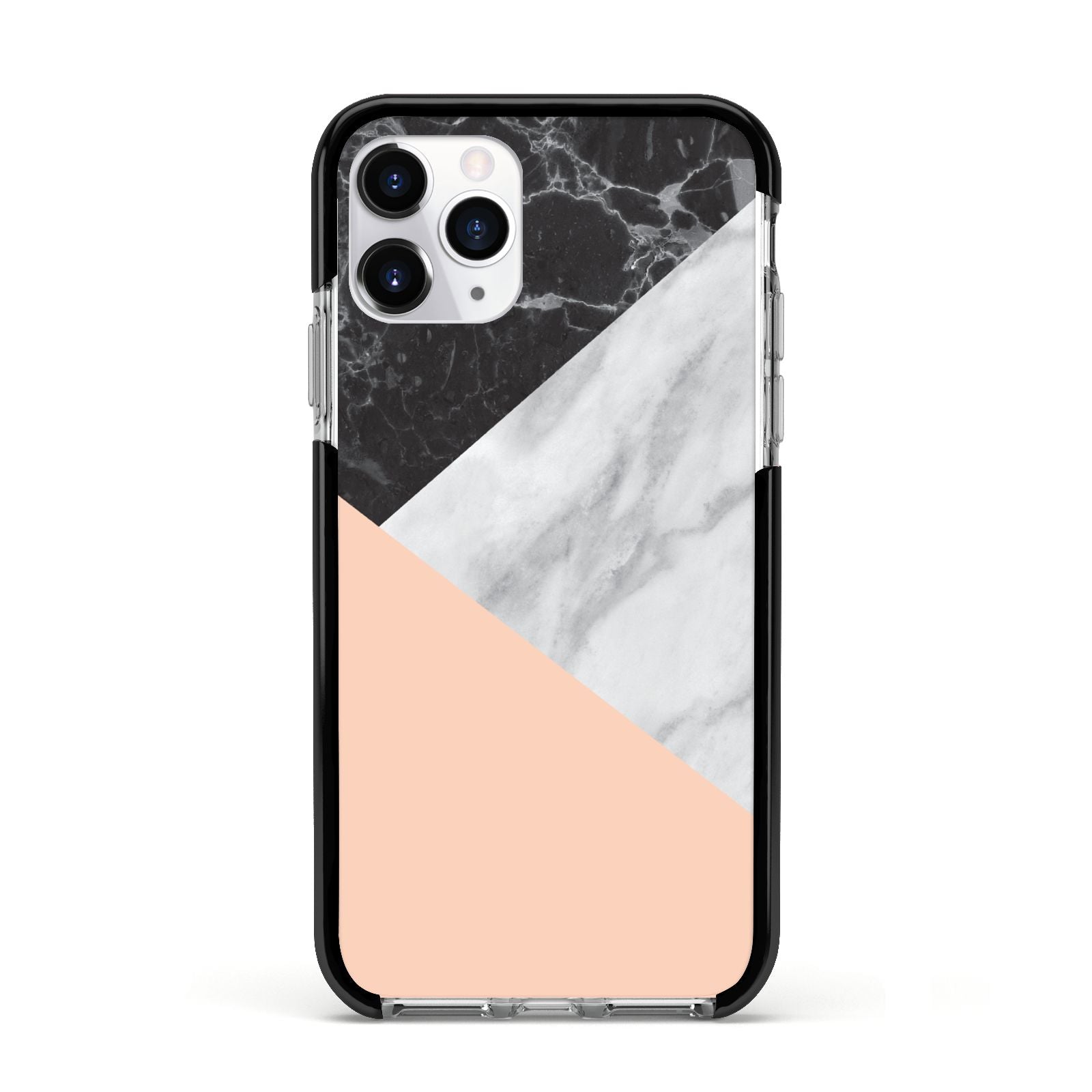 Marble Black White Grey Peach Apple iPhone 11 Pro in Silver with Black Impact Case