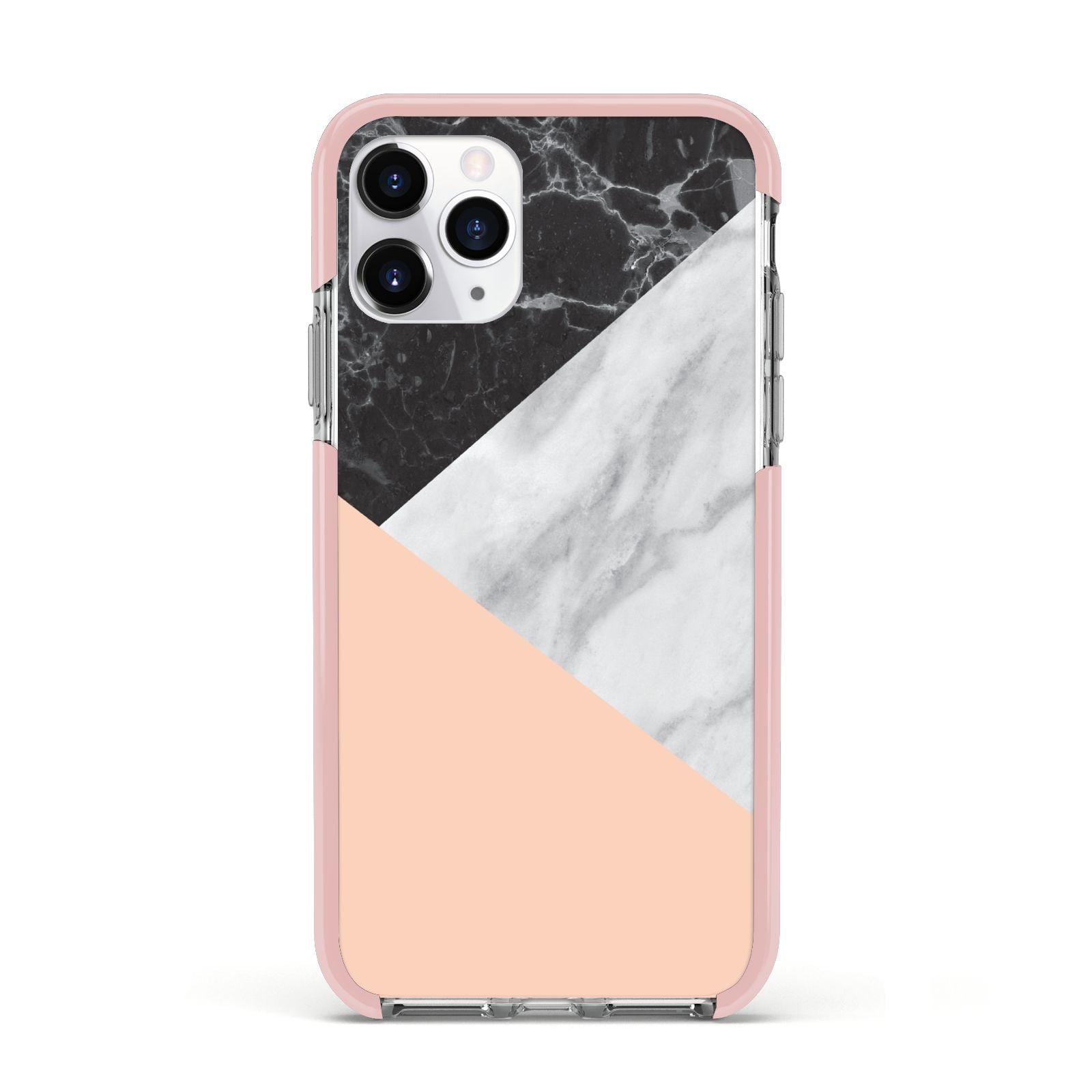Marble Black White Grey Peach Apple iPhone 11 Pro in Silver with Pink Impact Case
