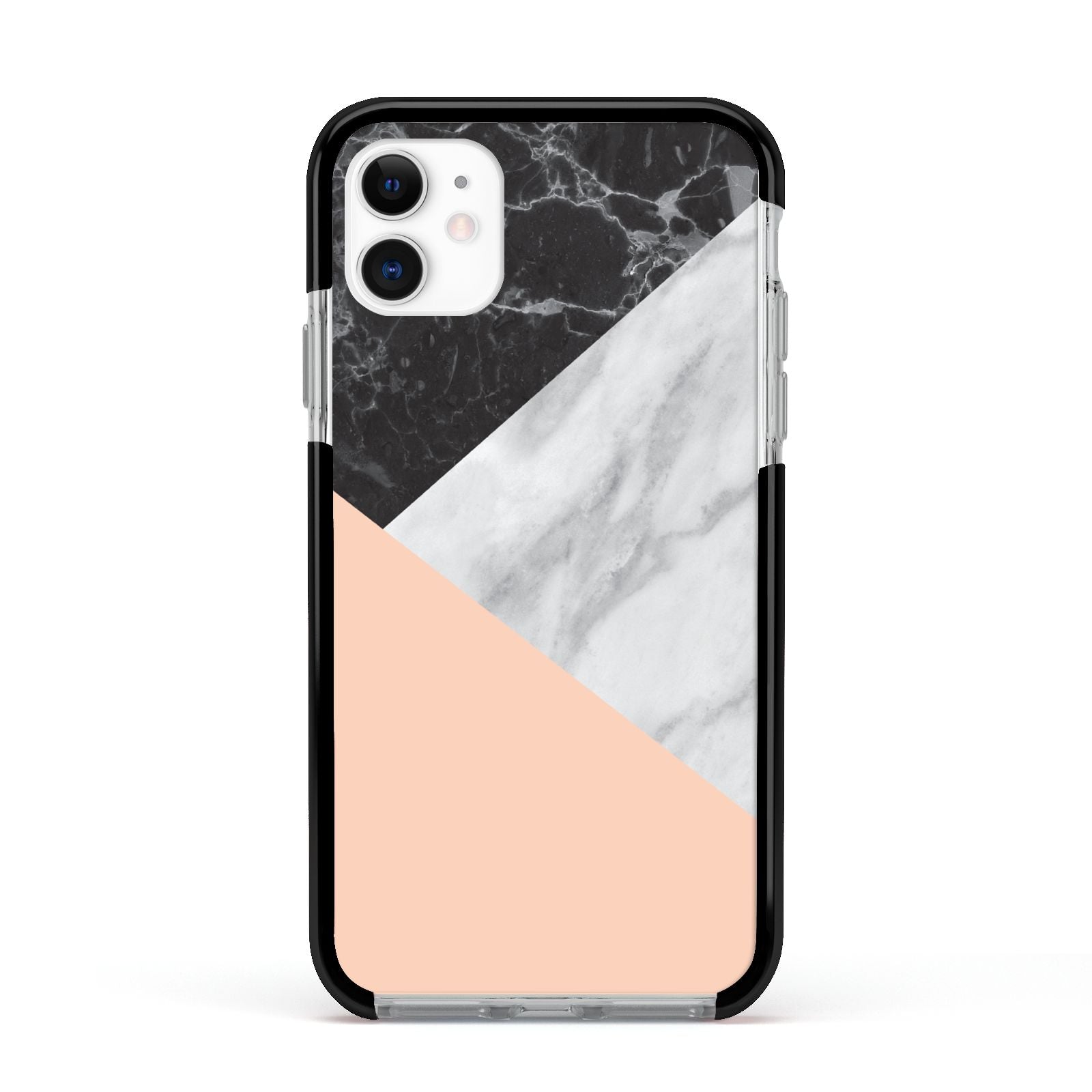 Marble Black White Grey Peach Apple iPhone 11 in White with Black Impact Case