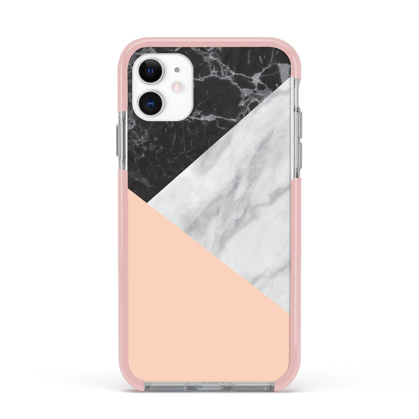 Marble Black White Grey Peach Apple iPhone 11 in White with Pink Impact Case