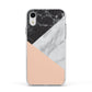 Marble Black White Grey Peach Apple iPhone XR Impact Case White Edge on Silver Phone