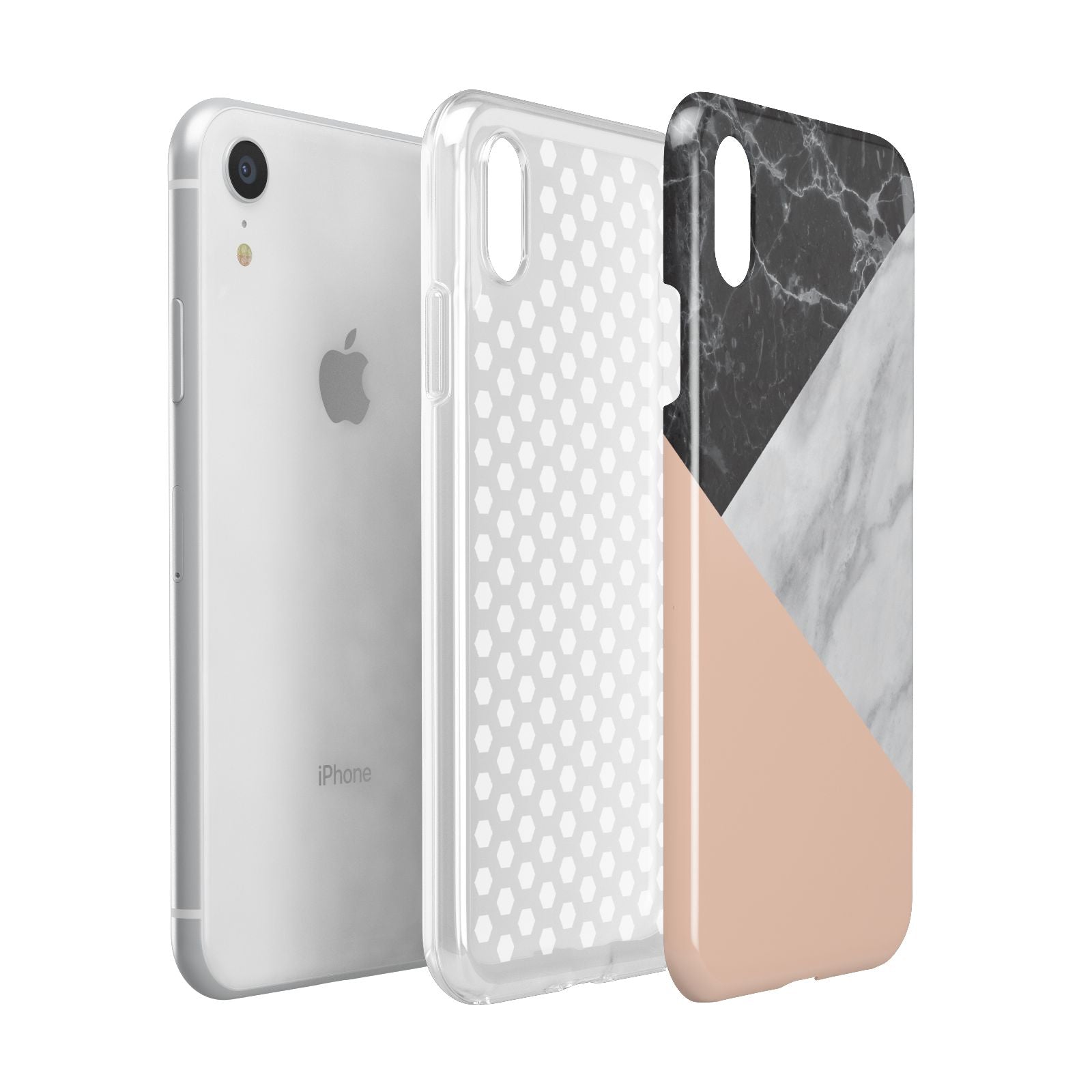 Marble Black White Grey Peach Apple iPhone XR White 3D Tough Case Expanded view