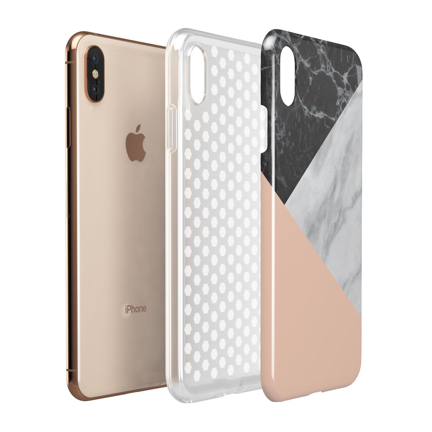 Marble Black White Grey Peach Apple iPhone Xs Max 3D Tough Case Expanded View