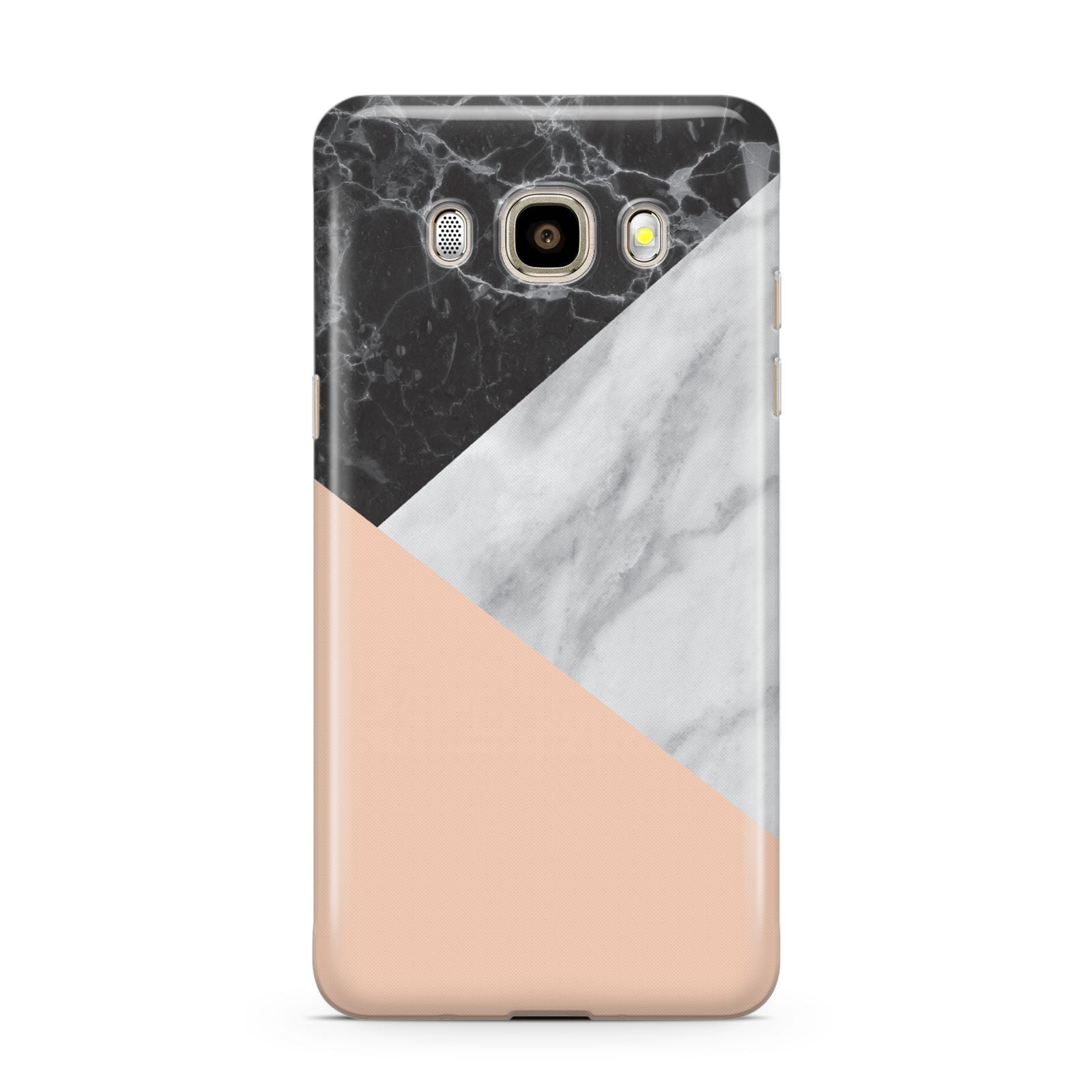 Marble Black White Grey Peach Samsung Galaxy J7 2016 Case on gold phone
