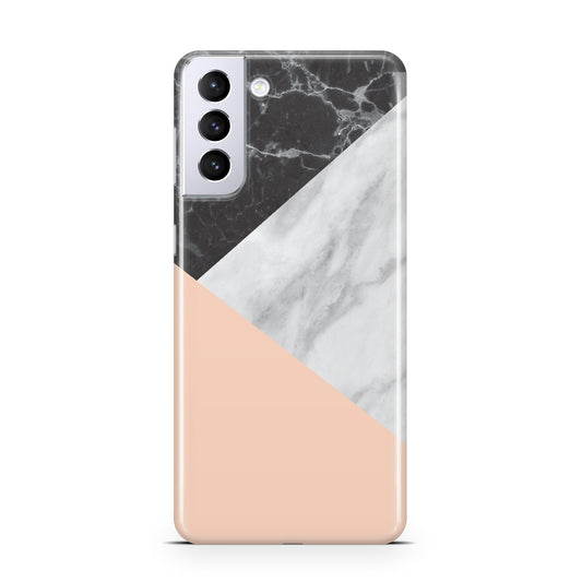 Marble Black White Grey Peach Samsung S21 Plus Phone Case