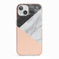 Marble Black White Grey Peach iPhone 13 TPU Impact Case with Pink Edges