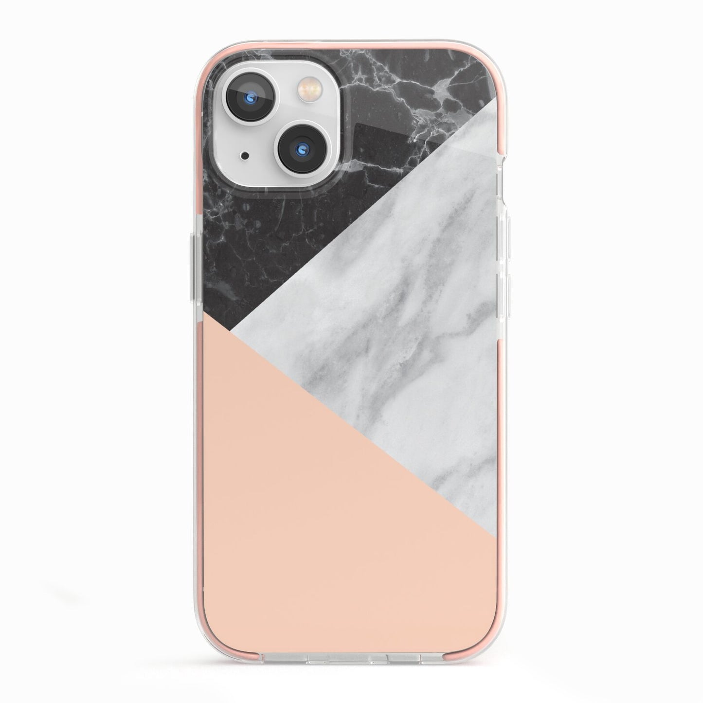 Marble Black White Grey Peach iPhone 13 TPU Impact Case with Pink Edges