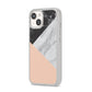 Marble Black White Grey Peach iPhone 14 Clear Tough Case Starlight Angled Image