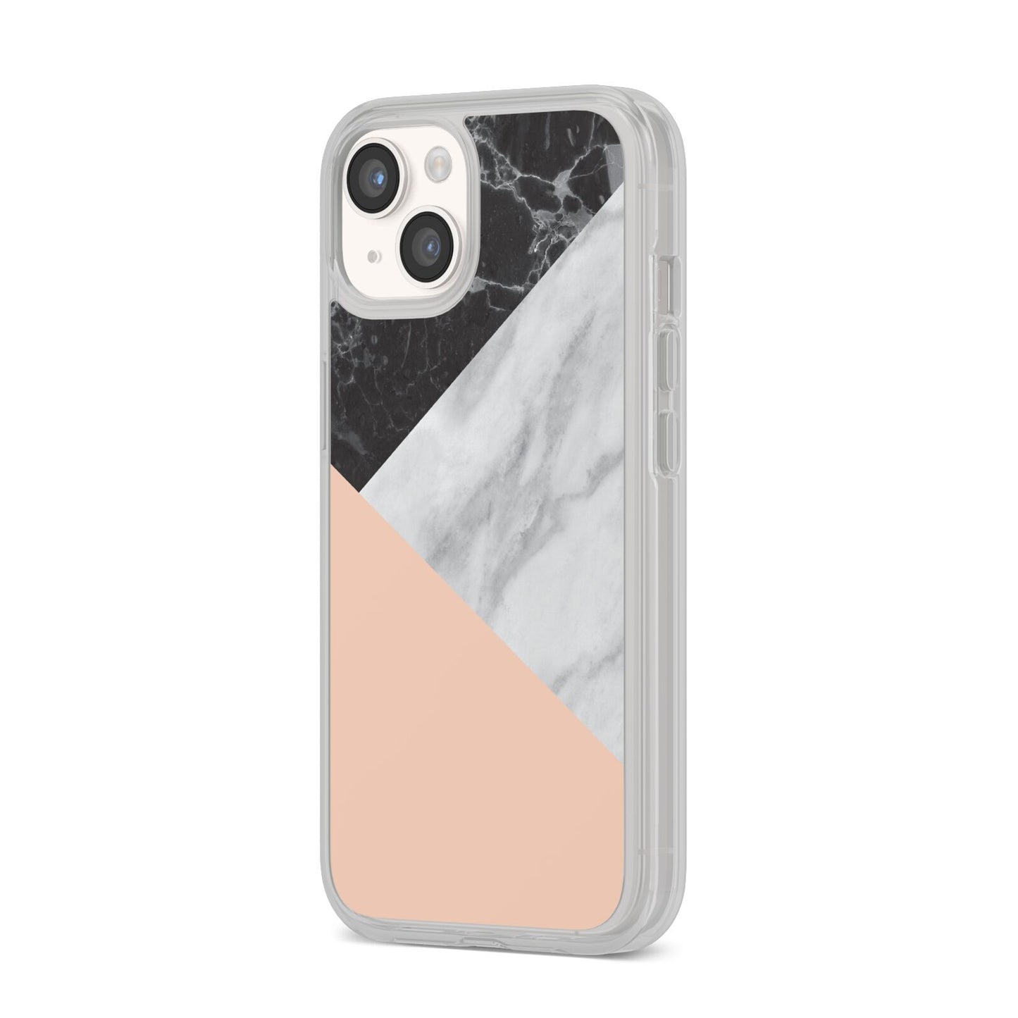 Marble Black White Grey Peach iPhone 14 Clear Tough Case Starlight Angled Image