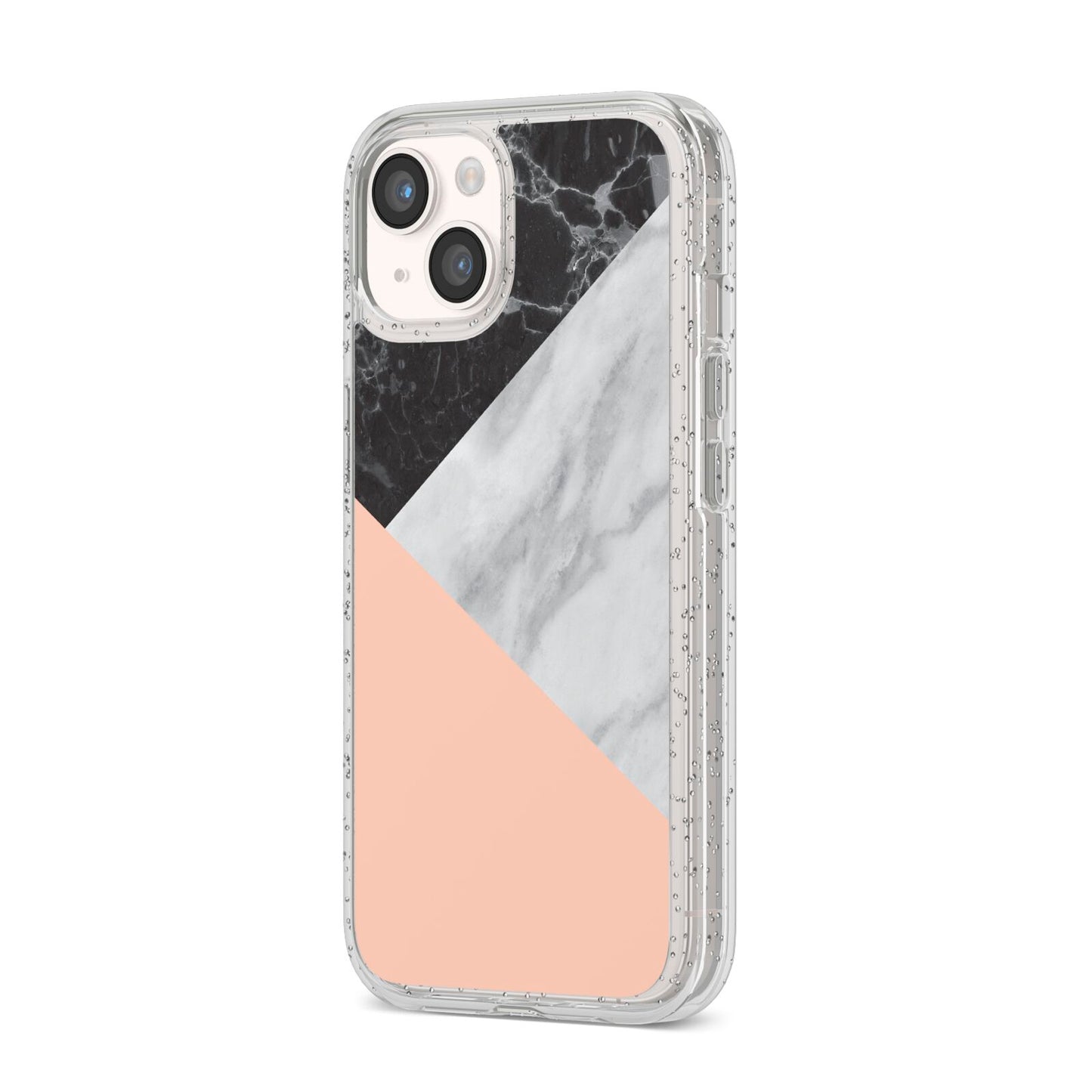 Marble Black White Grey Peach iPhone 14 Glitter Tough Case Starlight Angled Image