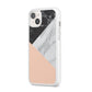 Marble Black White Grey Peach iPhone 14 Plus Clear Tough Case Starlight Angled Image