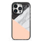 Marble Black White Grey Peach iPhone 14 Pro Black Impact Case on Silver phone