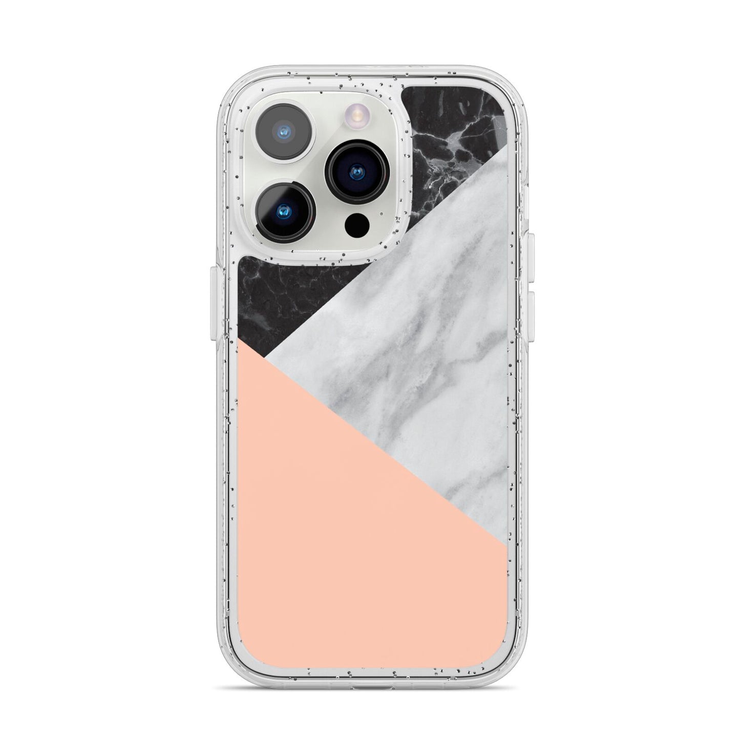 Marble Black White Grey Peach iPhone 14 Pro Glitter Tough Case Silver