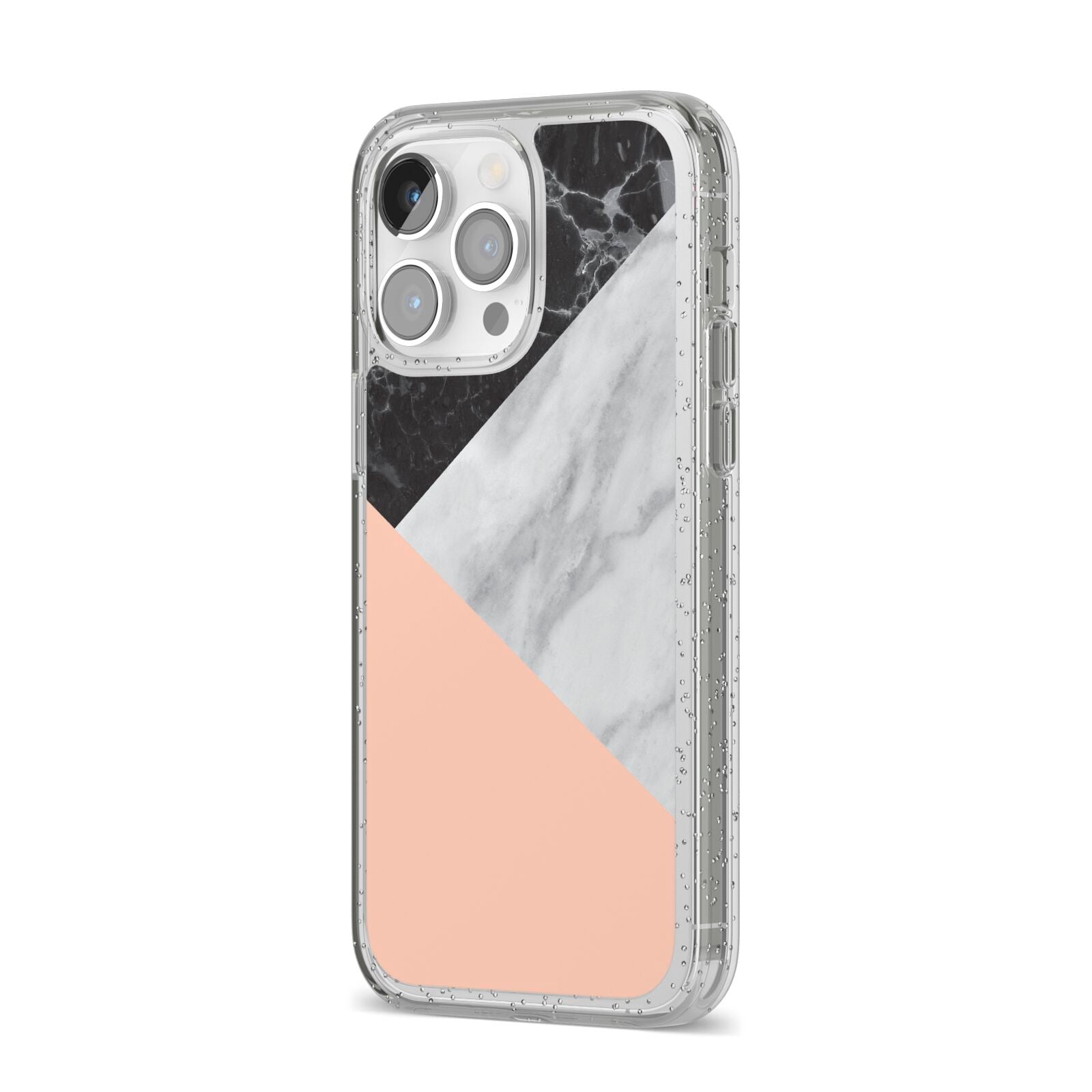Marble Black White Grey Peach iPhone 14 Pro Max Glitter Tough Case Silver Angled Image