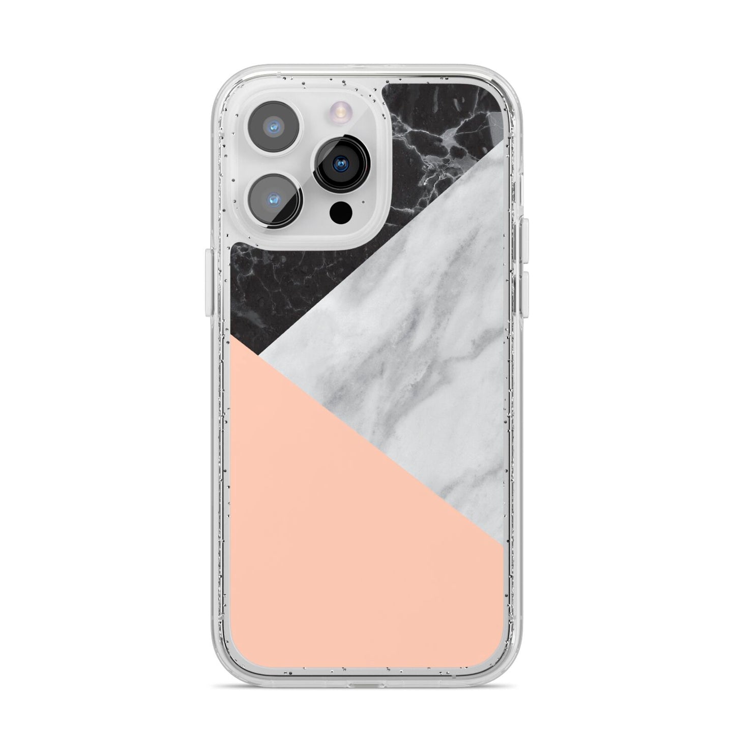 Marble Black White Grey Peach iPhone 14 Pro Max Glitter Tough Case Silver