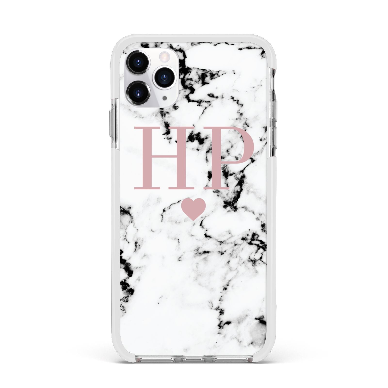 Marble Blush Pink Heart Personalised Apple iPhone 11 Pro Max in Silver with White Impact Case