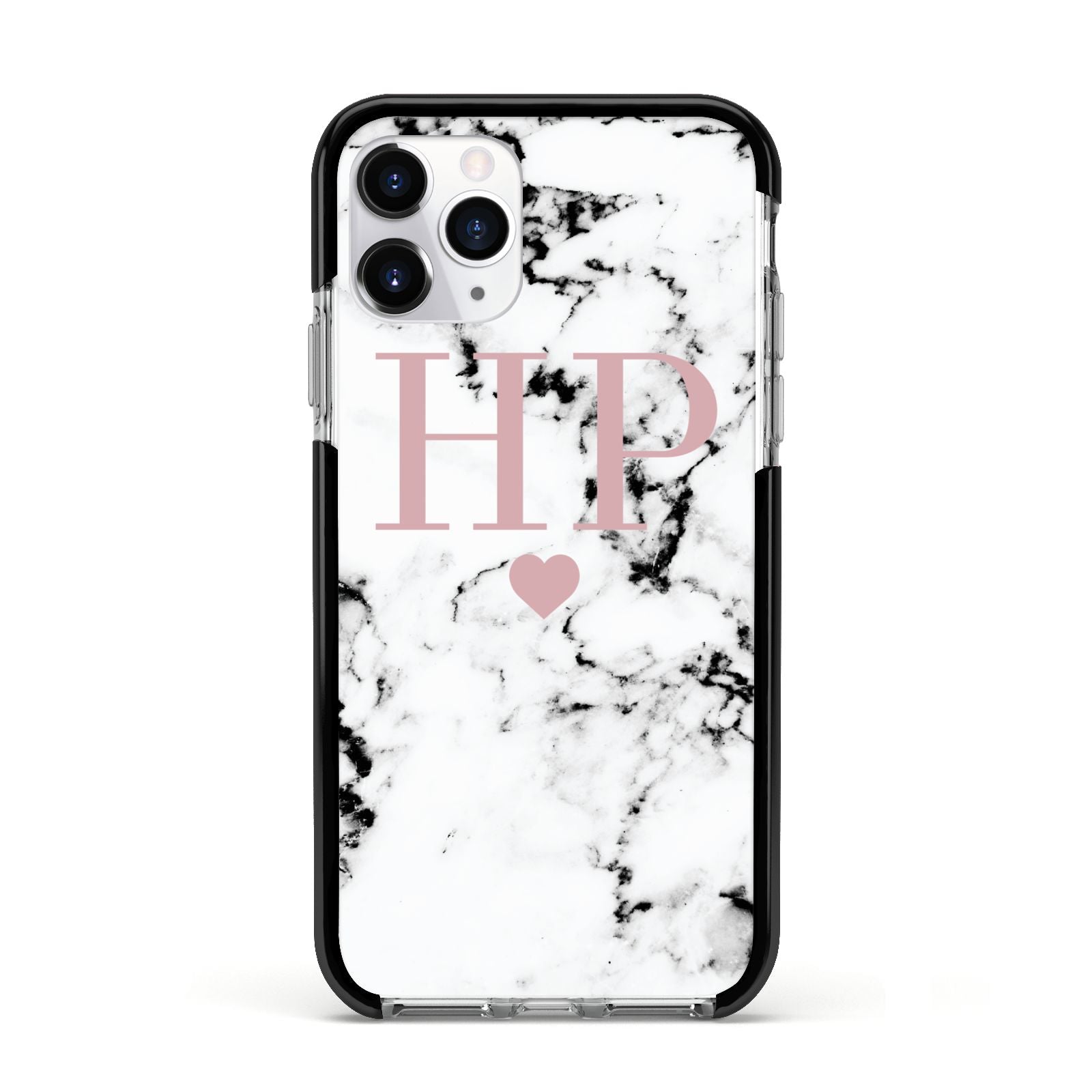 Marble Blush Pink Heart Personalised Apple iPhone 11 Pro in Silver with Black Impact Case