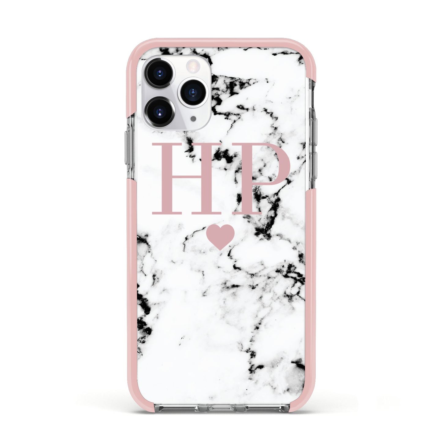 Marble Blush Pink Heart Personalised Apple iPhone 11 Pro in Silver with Pink Impact Case