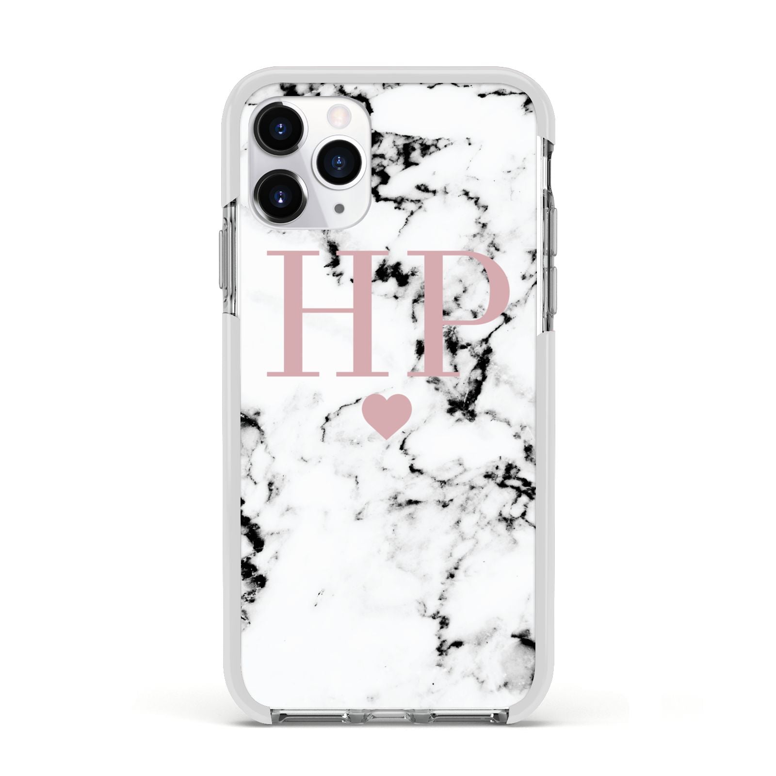 Marble Blush Pink Heart Personalised Apple iPhone 11 Pro in Silver with White Impact Case
