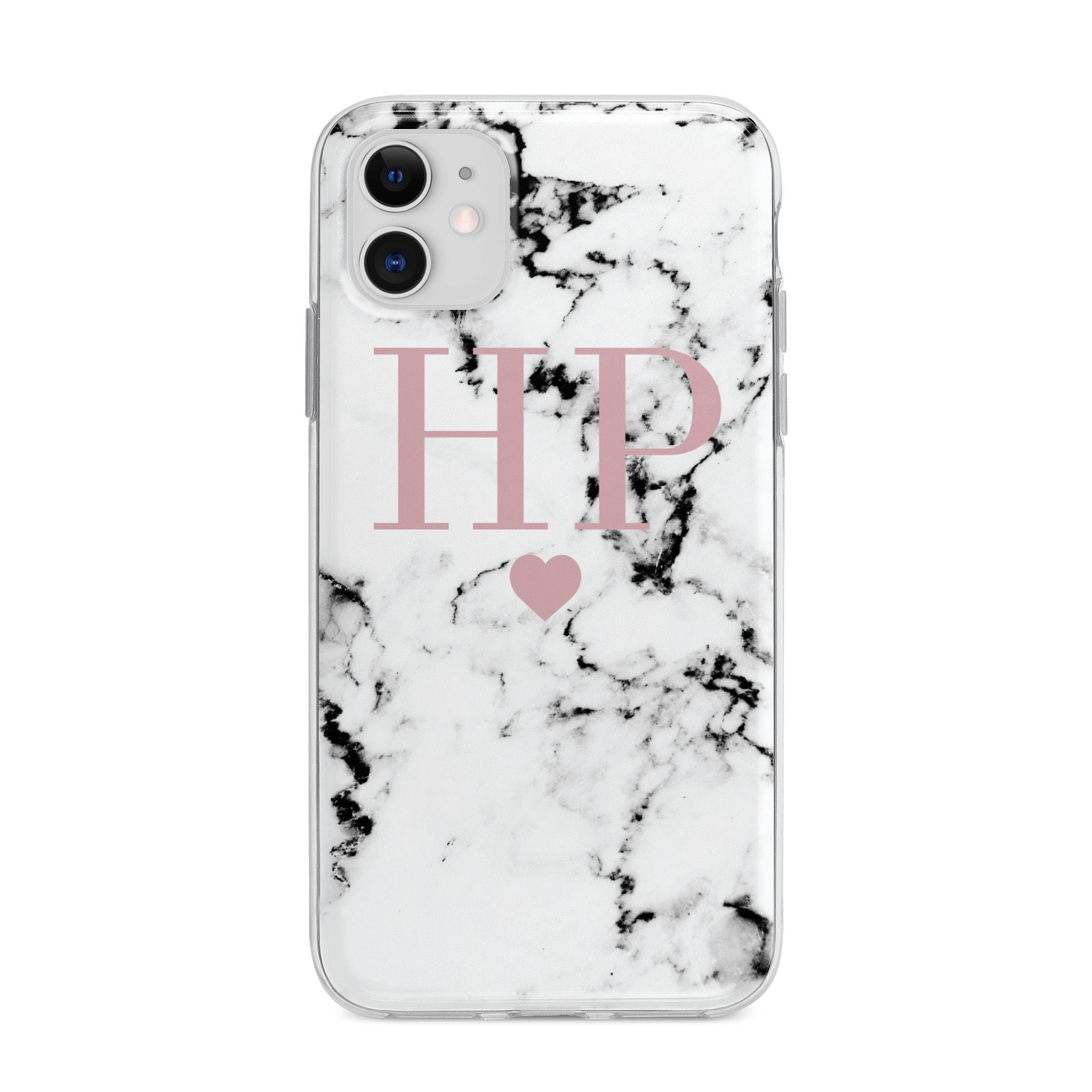 Marble Blush Pink Heart Personalised Apple iPhone 11 in White with Bumper Case