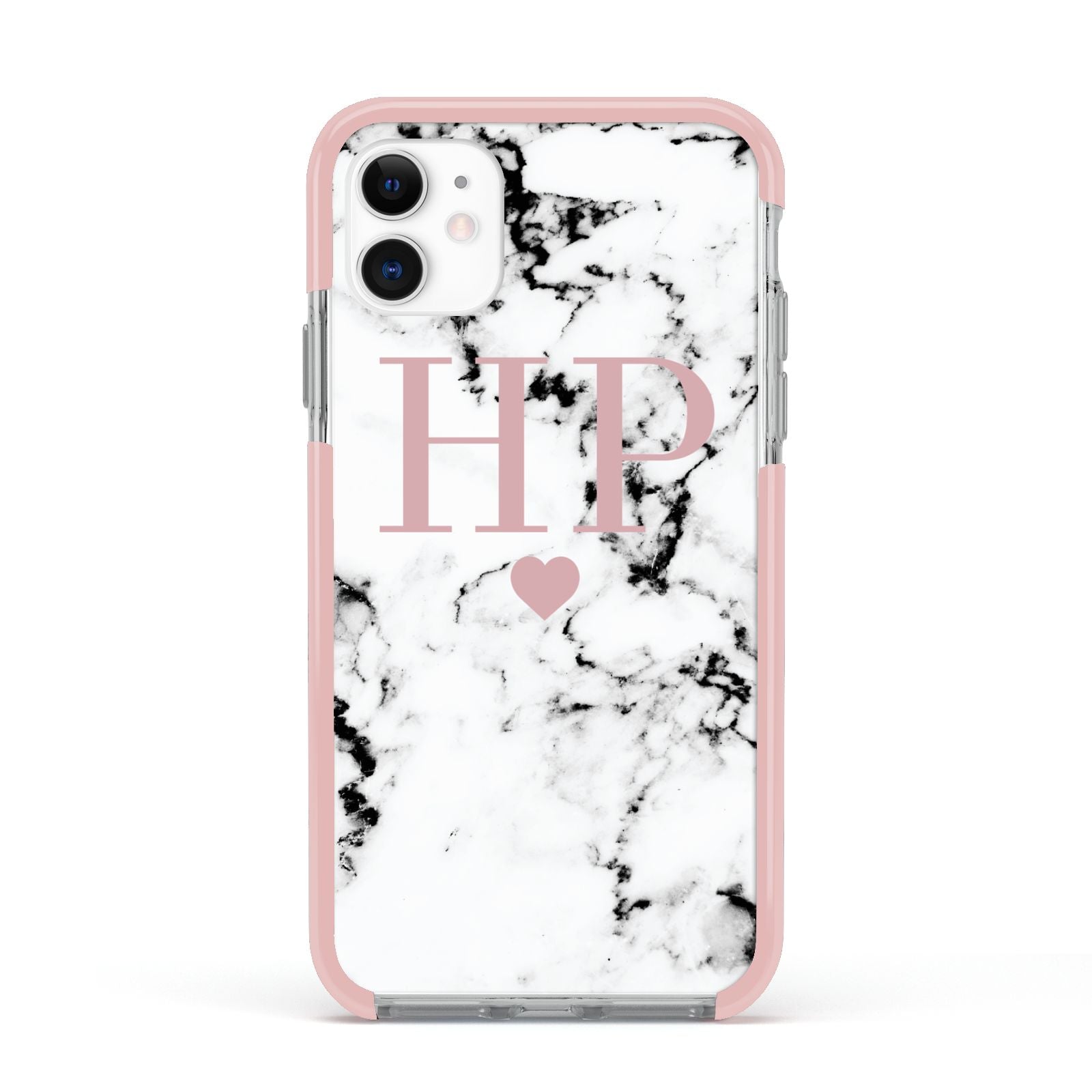 Marble Blush Pink Heart Personalised Apple iPhone 11 in White with Pink Impact Case