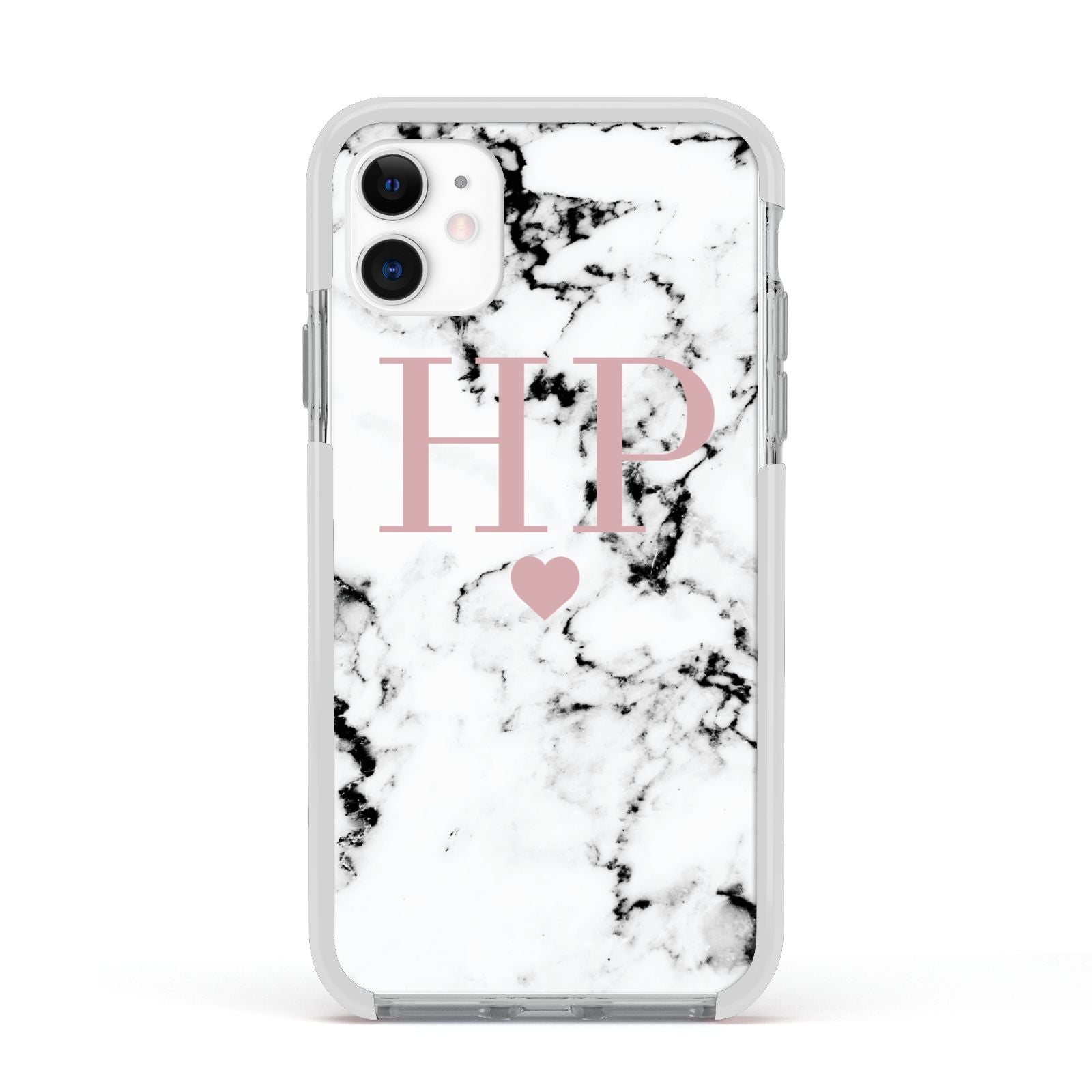 Marble Blush Pink Heart Personalised Apple iPhone 11 in White with White Impact Case
