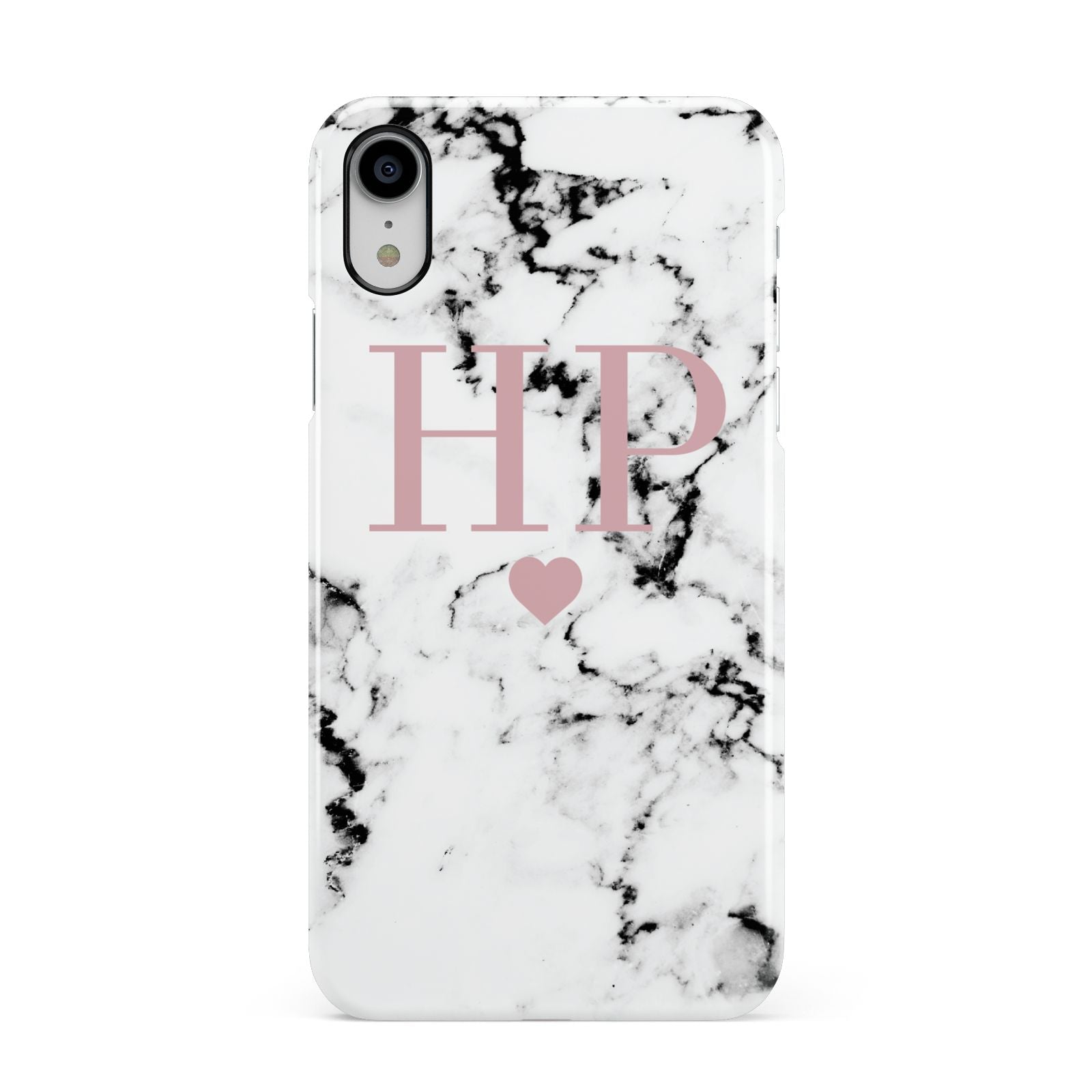 Marble Blush Pink Heart Personalised Apple iPhone XR White 3D Snap Case