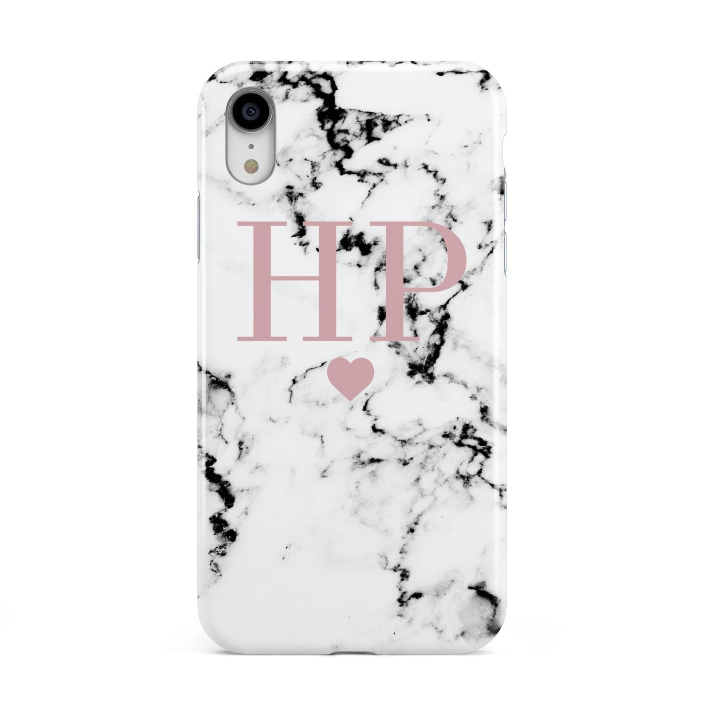 Marble Blush Pink Heart Personalised Apple iPhone XR White 3D Tough Case