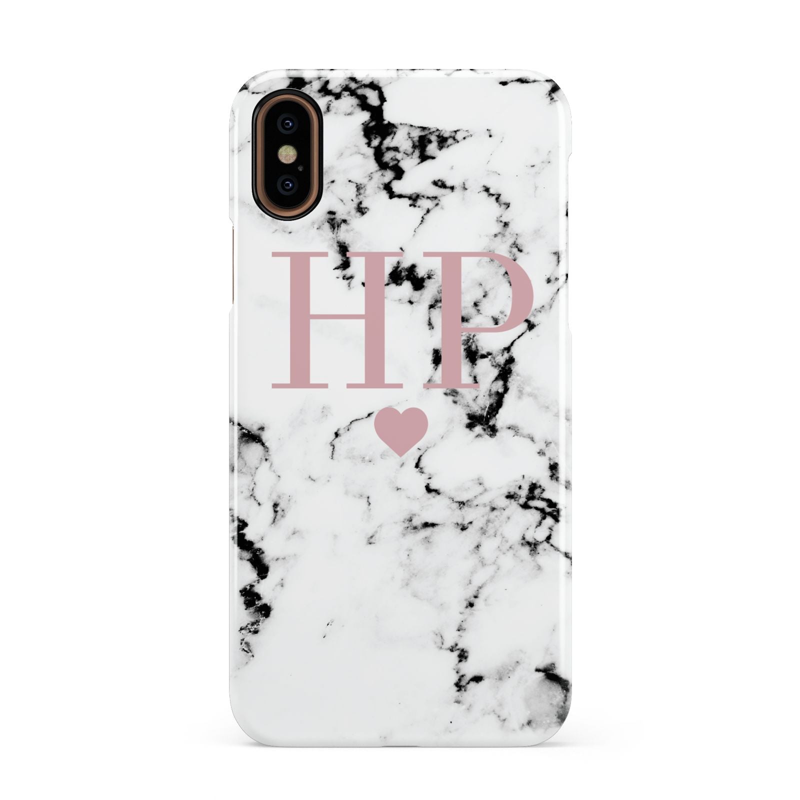 Marble Blush Pink Heart Personalised Apple iPhone XS 3D Snap Case