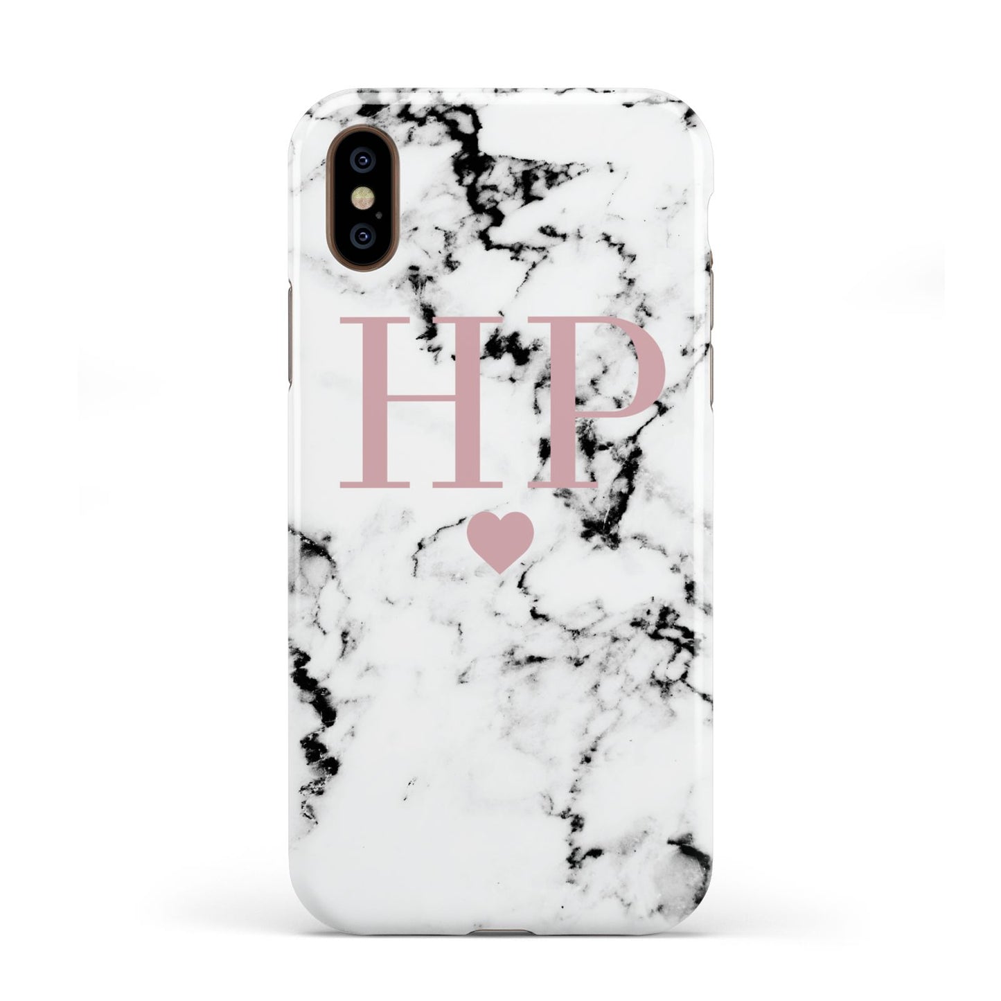 Marble Blush Pink Heart Personalised Apple iPhone XS 3D Tough