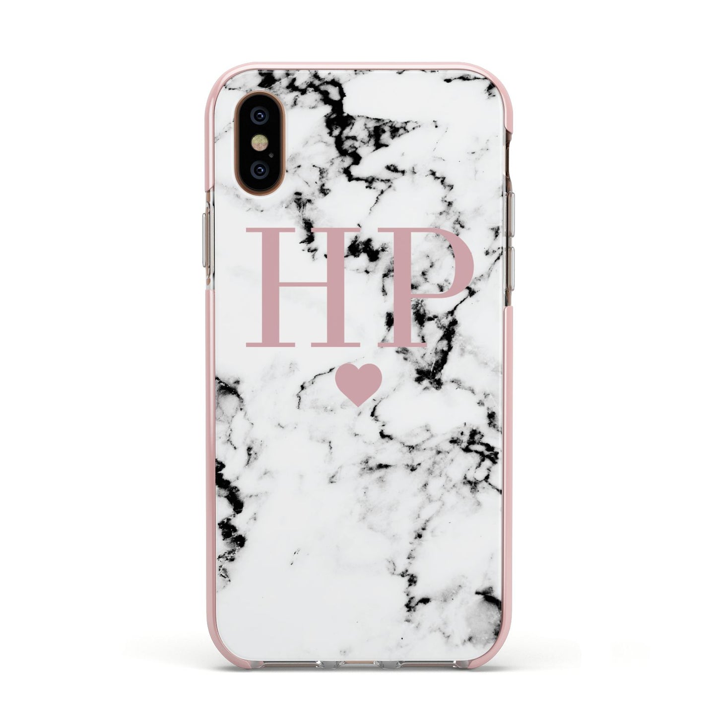 Marble Blush Pink Heart Personalised Apple iPhone Xs Impact Case Pink Edge on Gold Phone