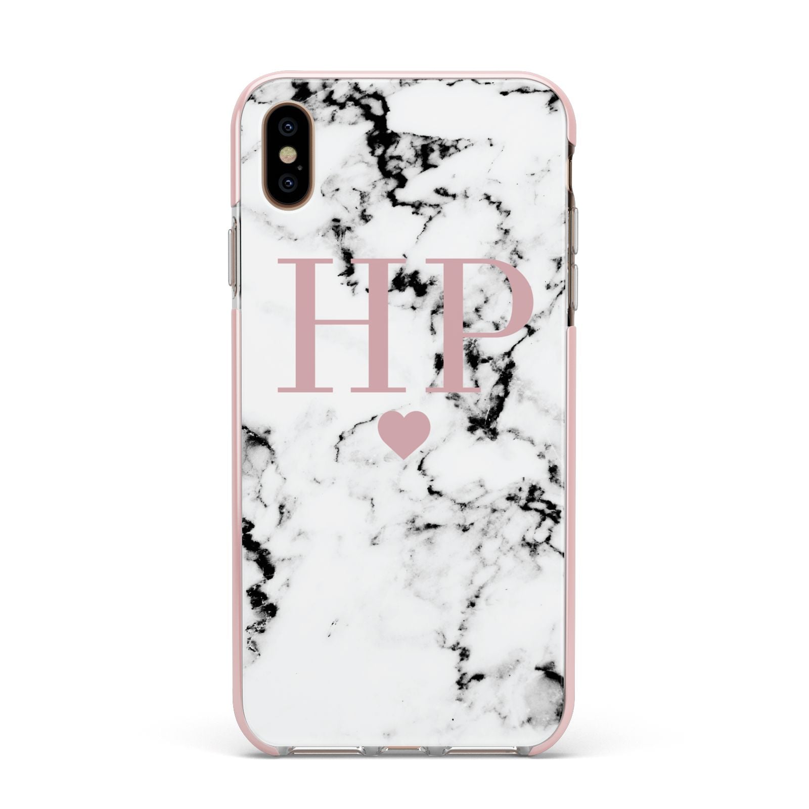 Marble Blush Pink Heart Personalised Apple iPhone Xs Max Impact Case Pink Edge on Gold Phone
