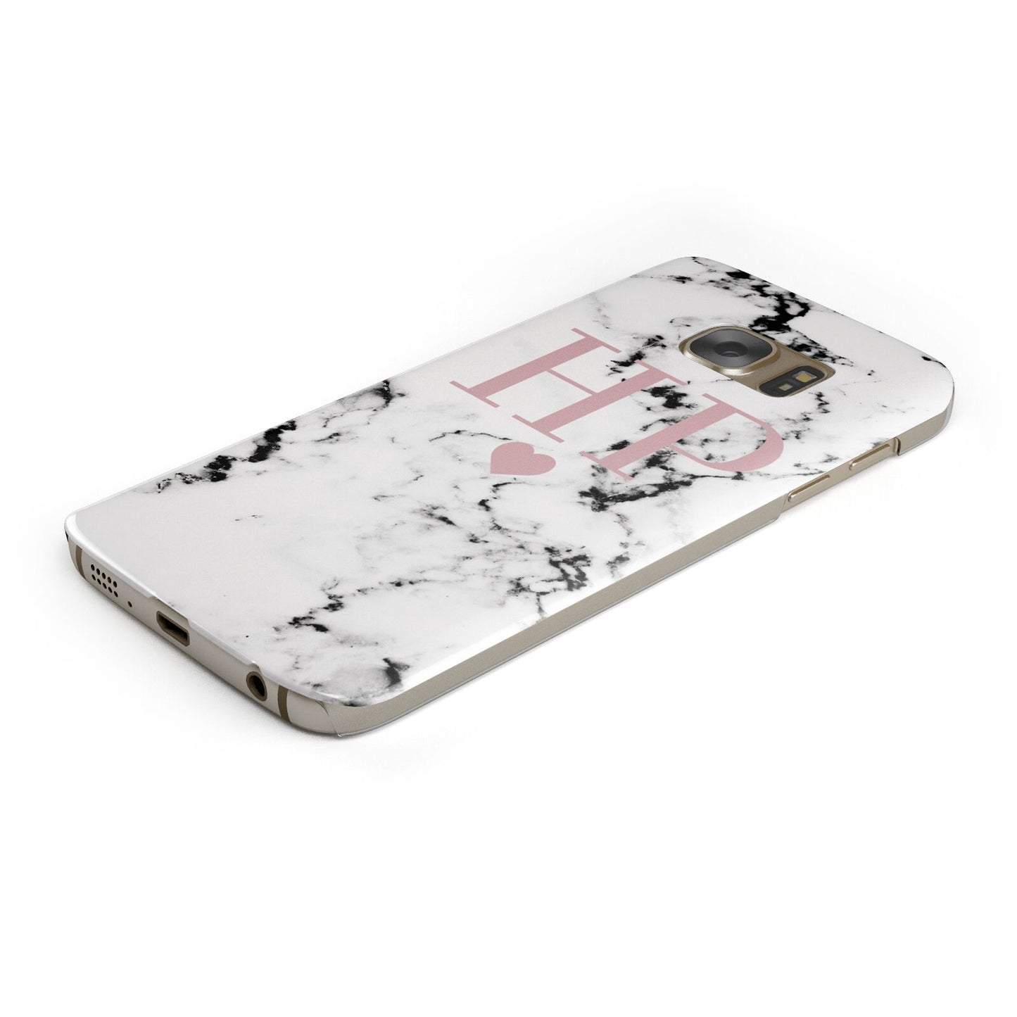 Marble Blush Pink Heart Personalised Protective Samsung Galaxy Case Angled Image