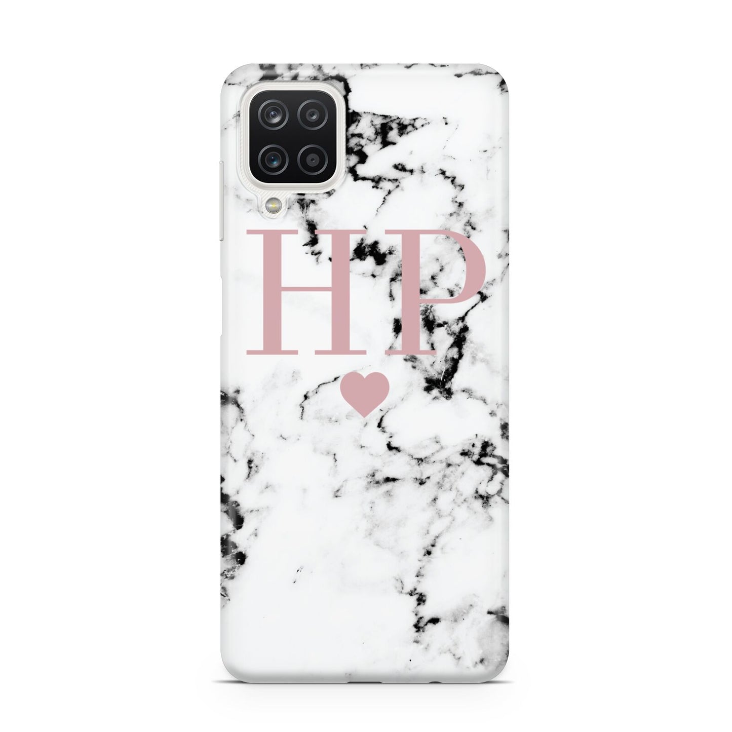 Marble Blush Pink Heart Personalised Samsung A12 Case