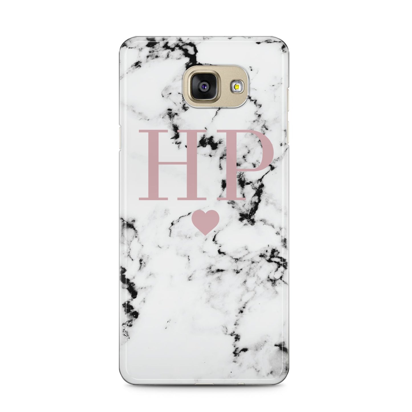 Marble Blush Pink Heart Personalised Samsung Galaxy A5 2016 Case on gold phone