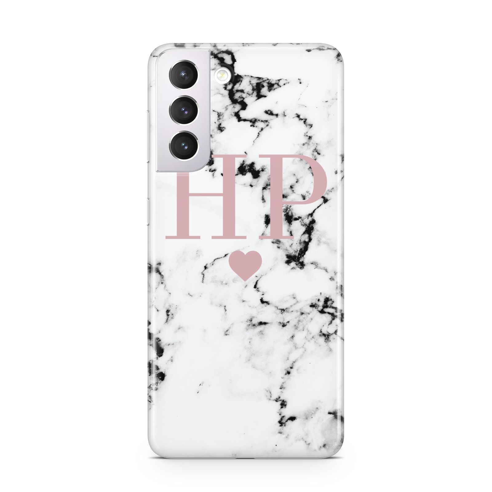 Marble Blush Pink Heart Personalised Samsung S21 Case