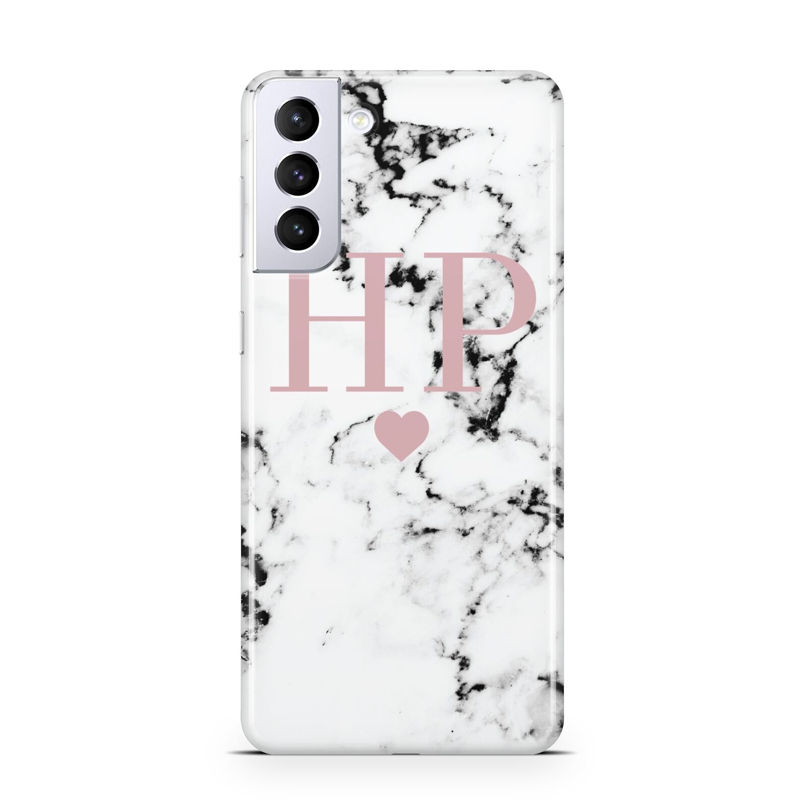 Marble Blush Pink Heart Personalised Samsung S21 Plus Case