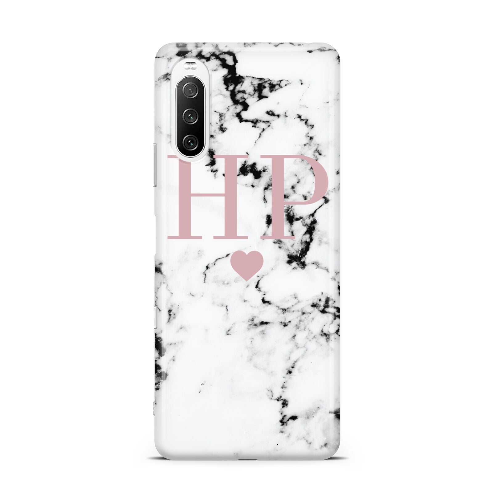 Marble Blush Pink Heart Personalised Sony Xperia 10 III Case