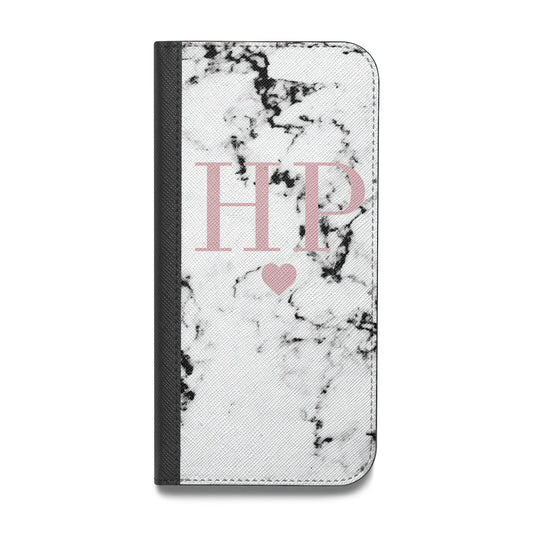 Marble Blush Pink Heart Personalised Vegan Leather Flip iPhone Case