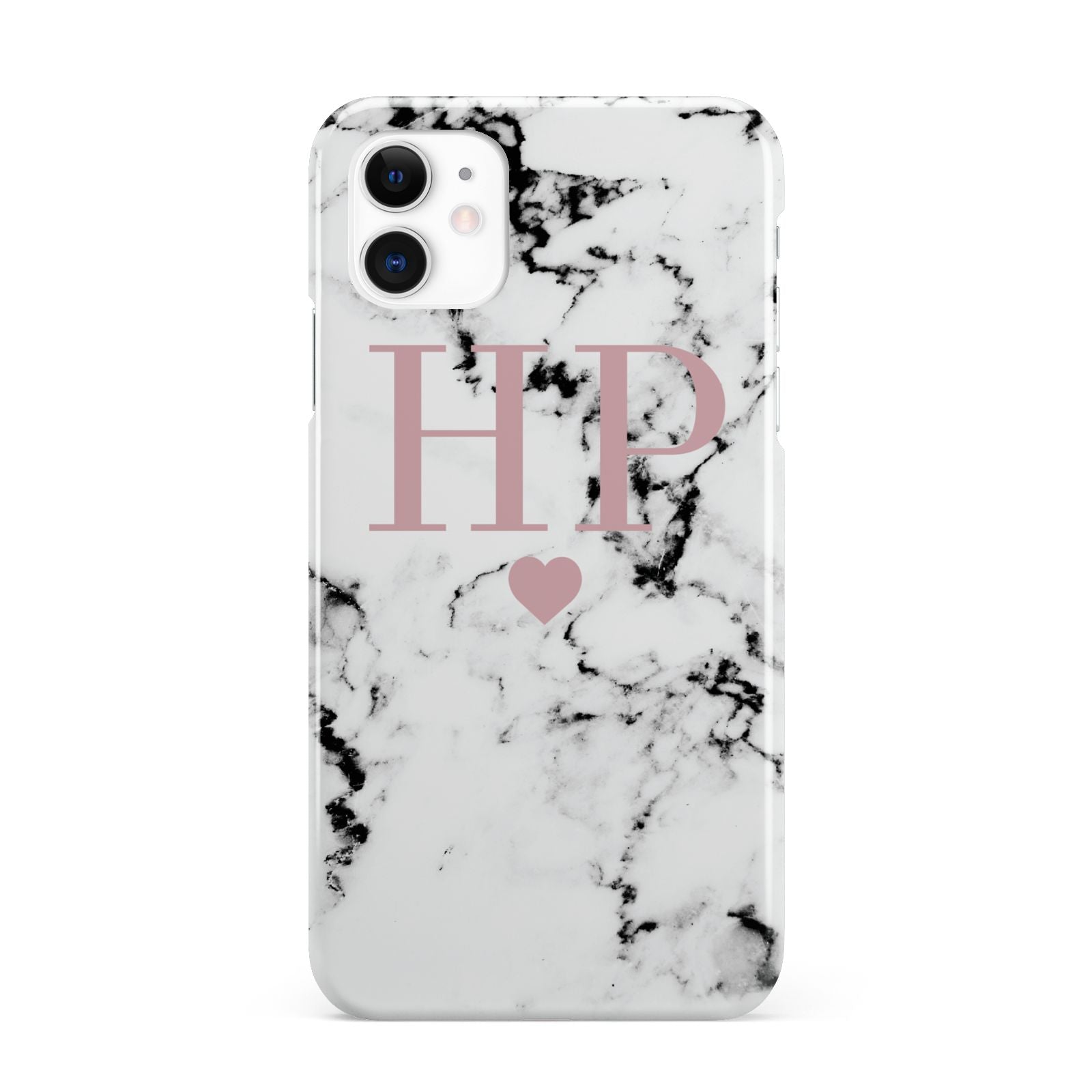 Marble Blush Pink Heart Personalised iPhone 11 3D Snap Case