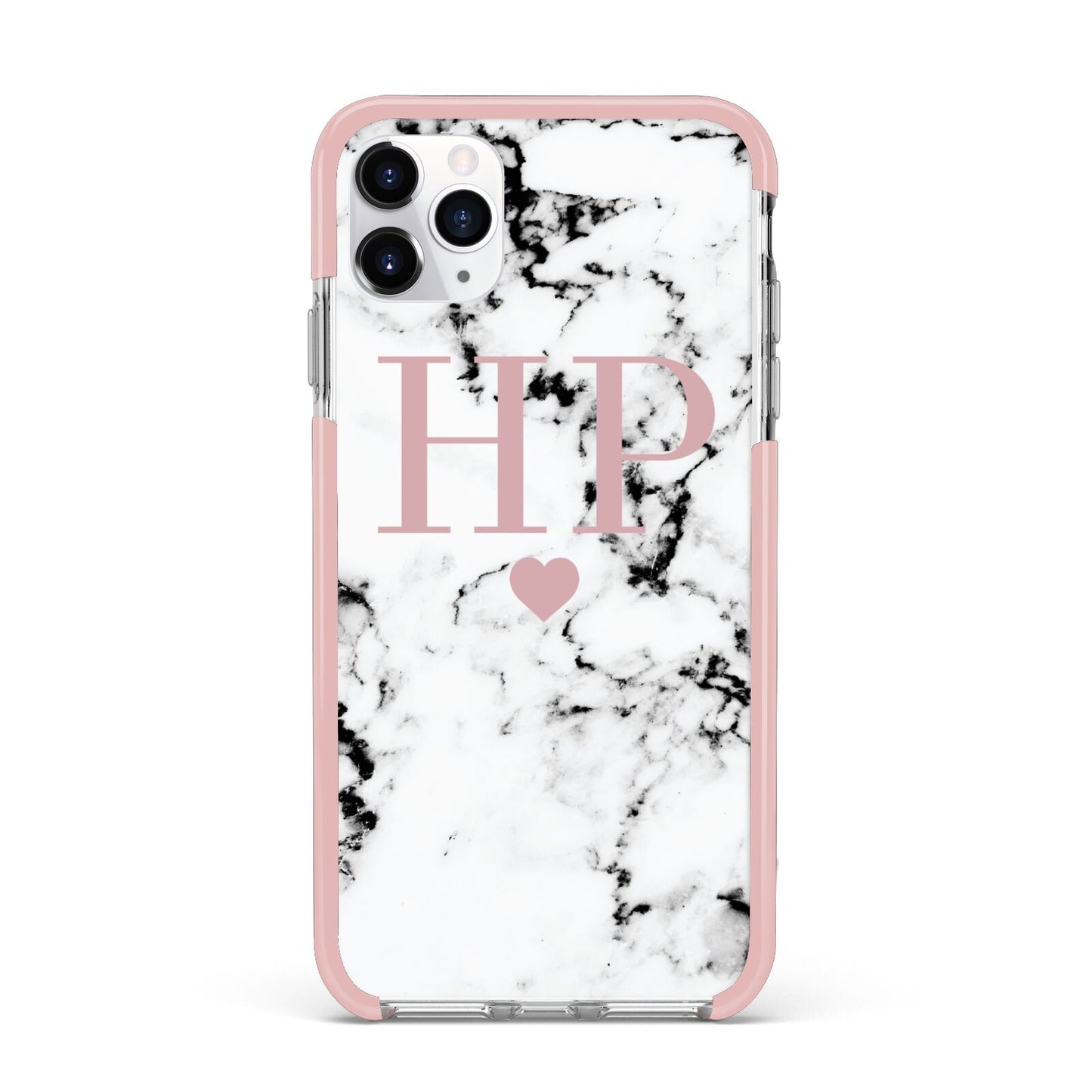 Marble Blush Pink Heart Personalised iPhone 11 Pro Max Impact Pink Edge Case