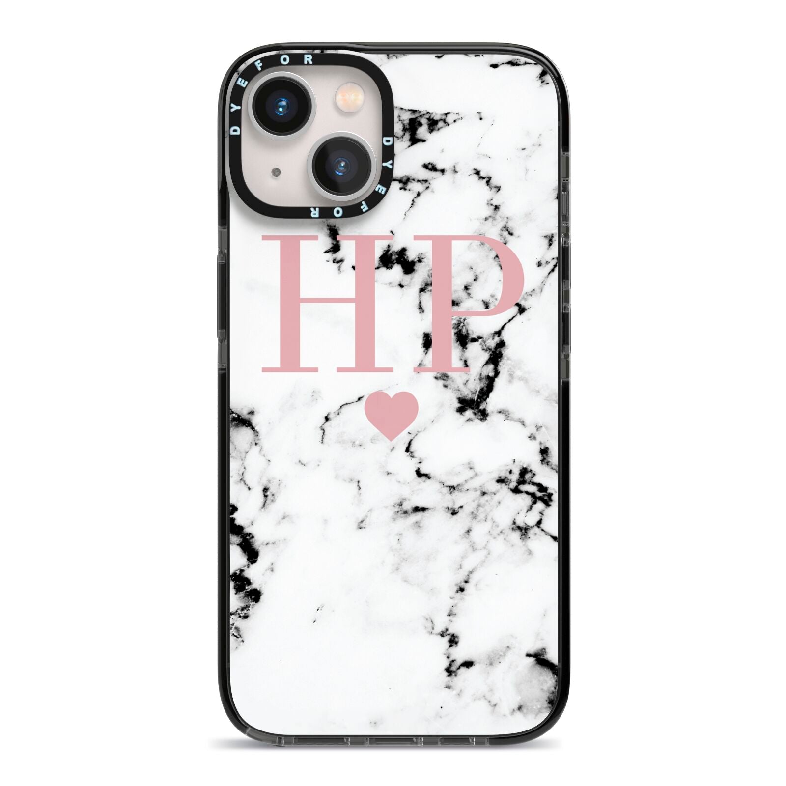 Marble Blush Pink Heart Personalised iPhone 13 Black Impact Case on Silver phone
