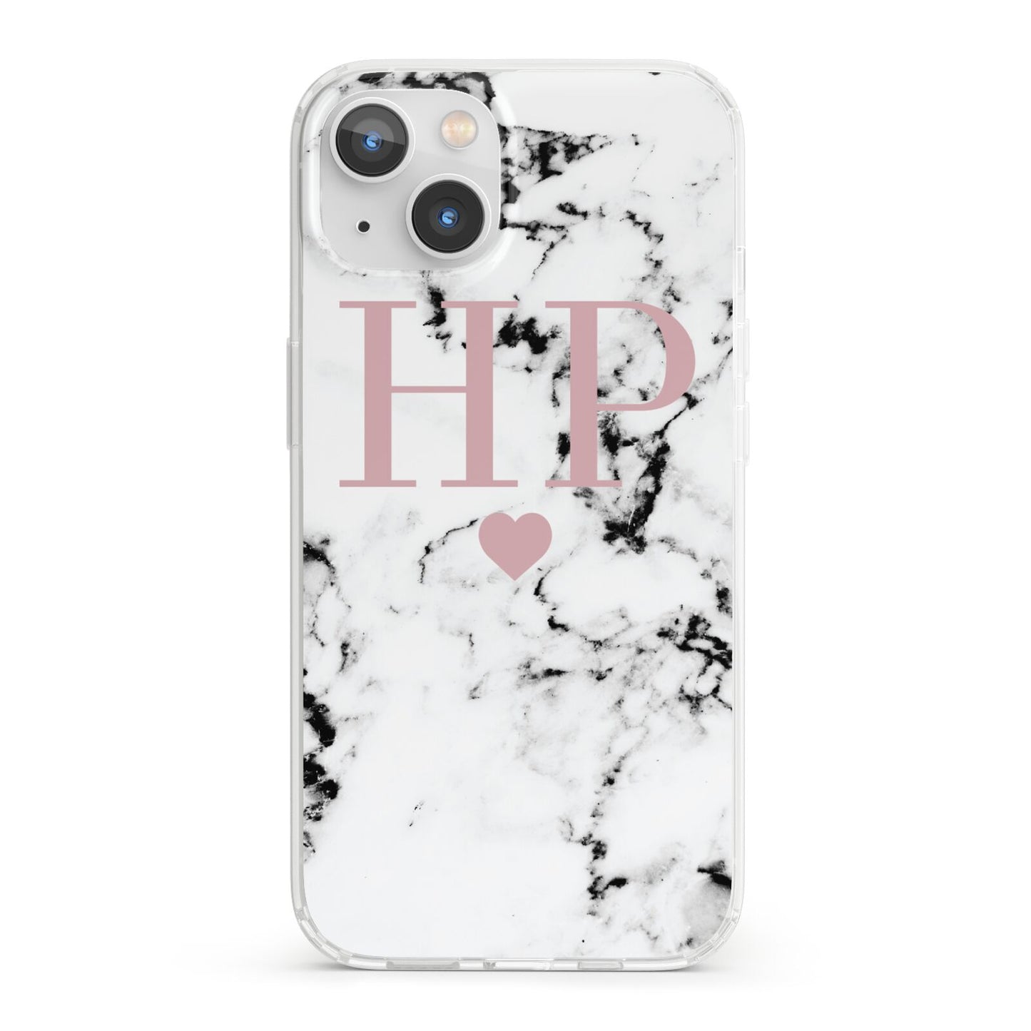 Marble Blush Pink Heart Personalised iPhone 13 Clear Bumper Case