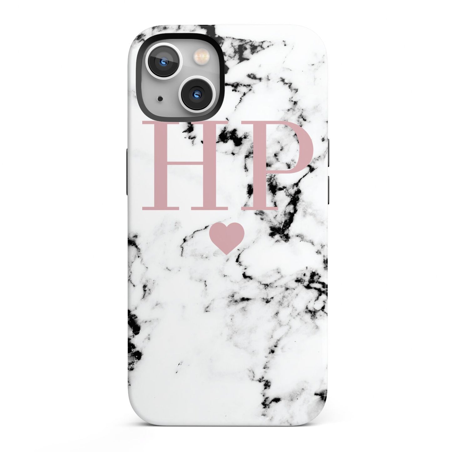 Marble Blush Pink Heart Personalised iPhone 13 Full Wrap 3D Tough Case